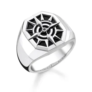 Thomas Sabo Sterling Silver Black Onyx Compass Signet Ring Sterling Silver	Jewelry