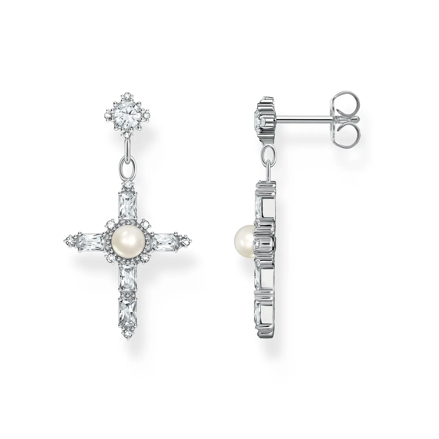 Thomas Sabo Sterling Silver True Romance Cross Cubic Zirconia Pearl Earrings Sterling Silver	Jewelry