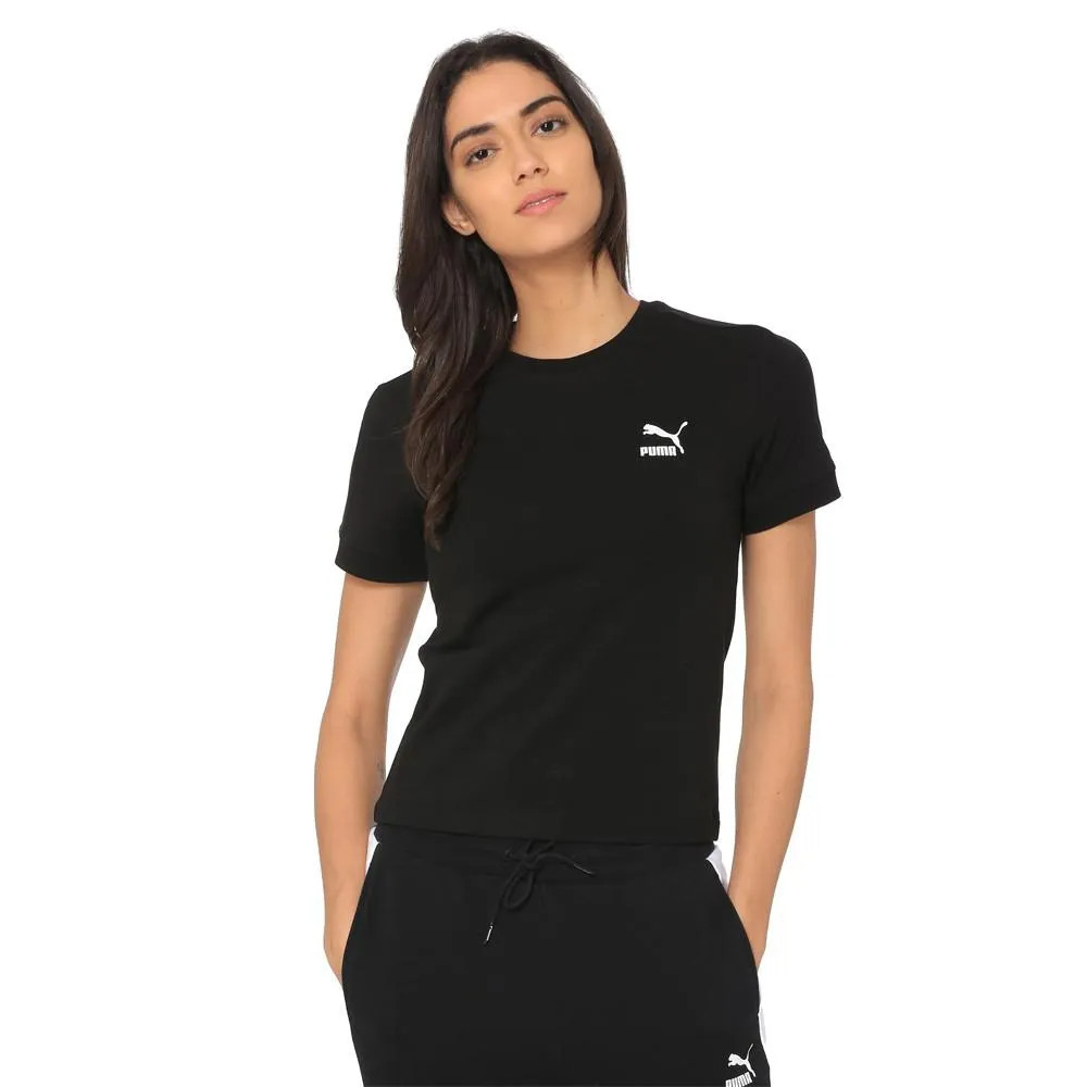 Womens Puma Classics Tight T7 Tee Shirt In Black White